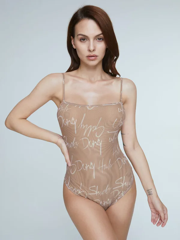 Sheer Meltaway Tank Top Scripted Bodysuit sold by COMMENSE