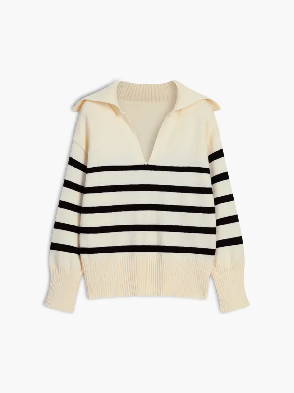 In Heaven Stripe Collared Sweater sold by COMMENSE