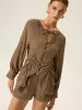 Ruched V-Neck Textured Shorts Set sold by COMMENSE