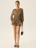 Ruched V-Neck Textured Shorts Set sold by COMMENSE