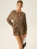Ruched V-Neck Textured Shorts Set sold by COMMENSE