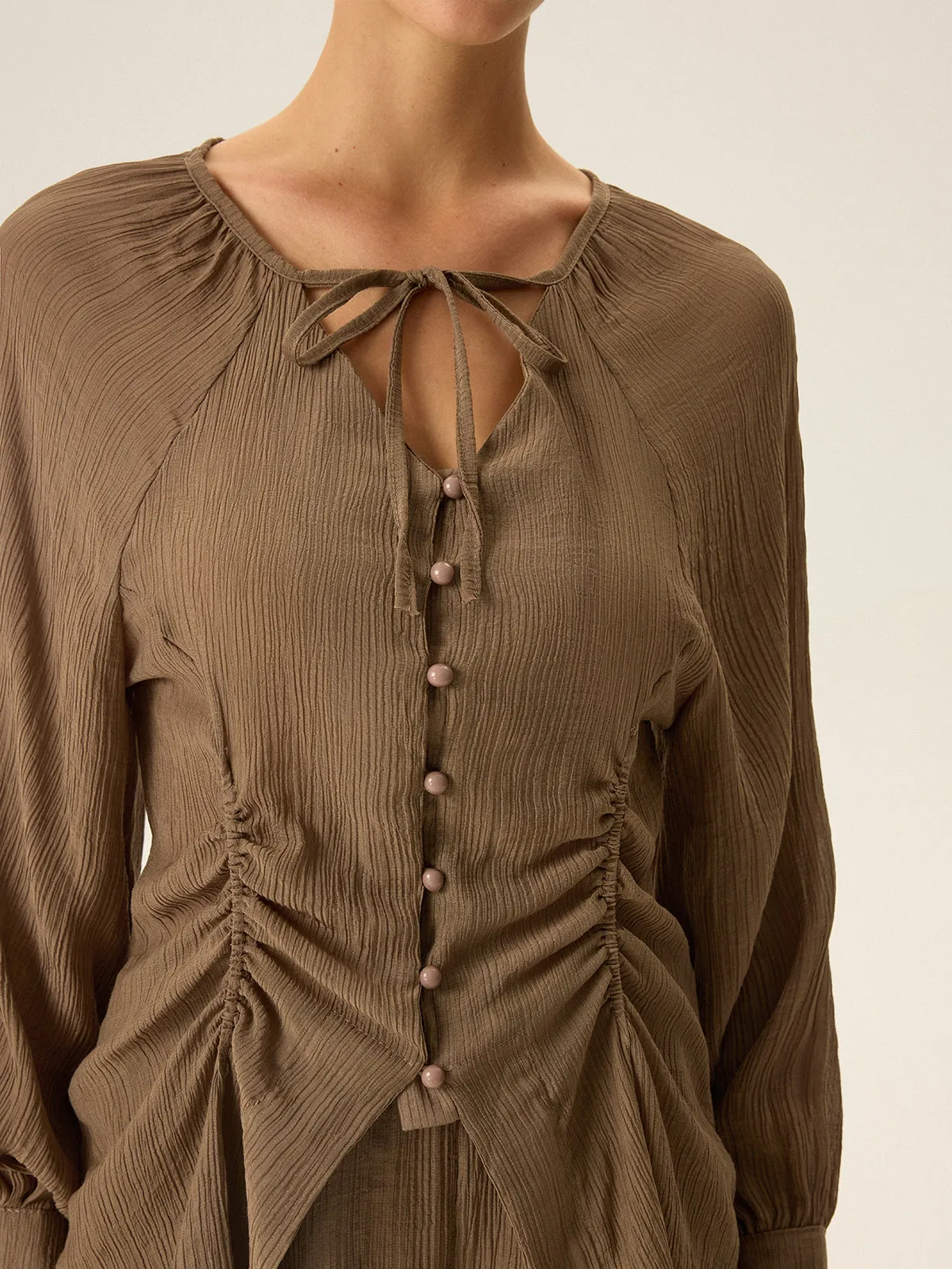 Ruched V-Neck Textured Shorts Set sold by COMMENSE product image thumbnail 5