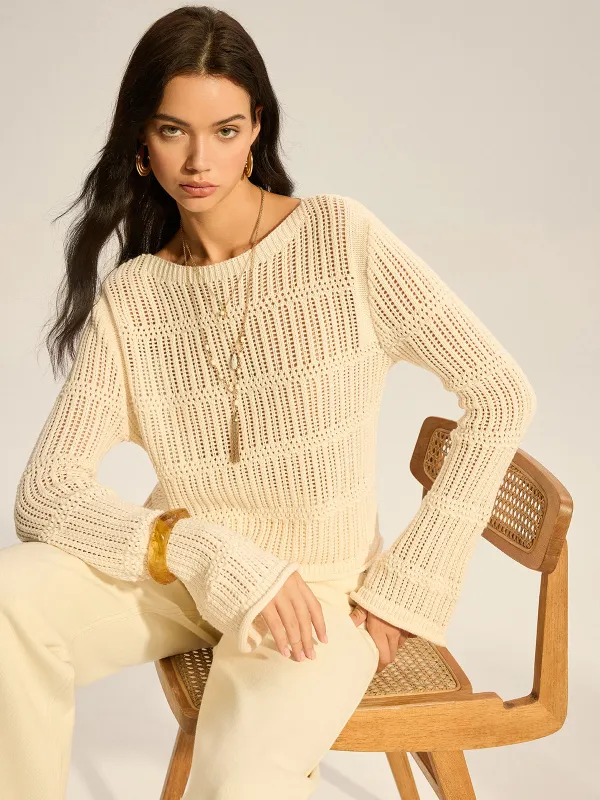 Mesh-Knit Long-Sleeve Sweater sold by COMMENSE