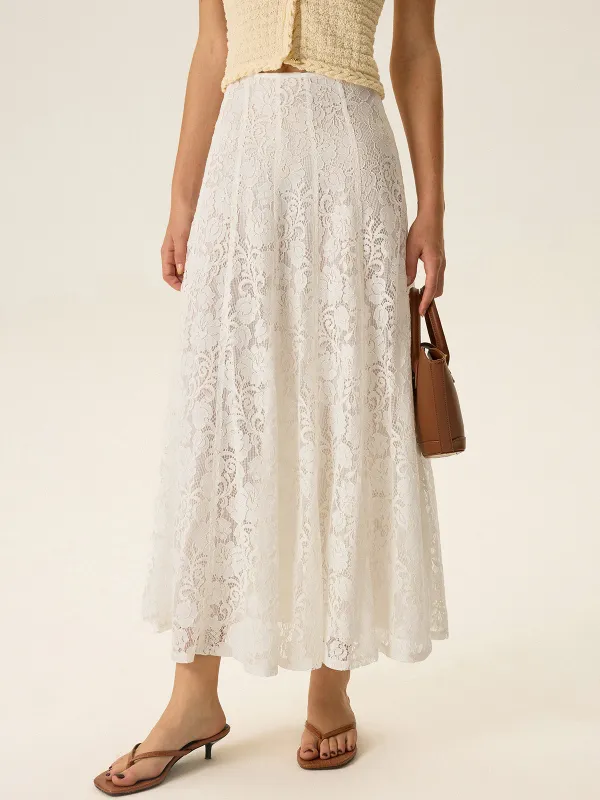 Semi-Sheer Lace Maxi Skirt sold by COMMENSE