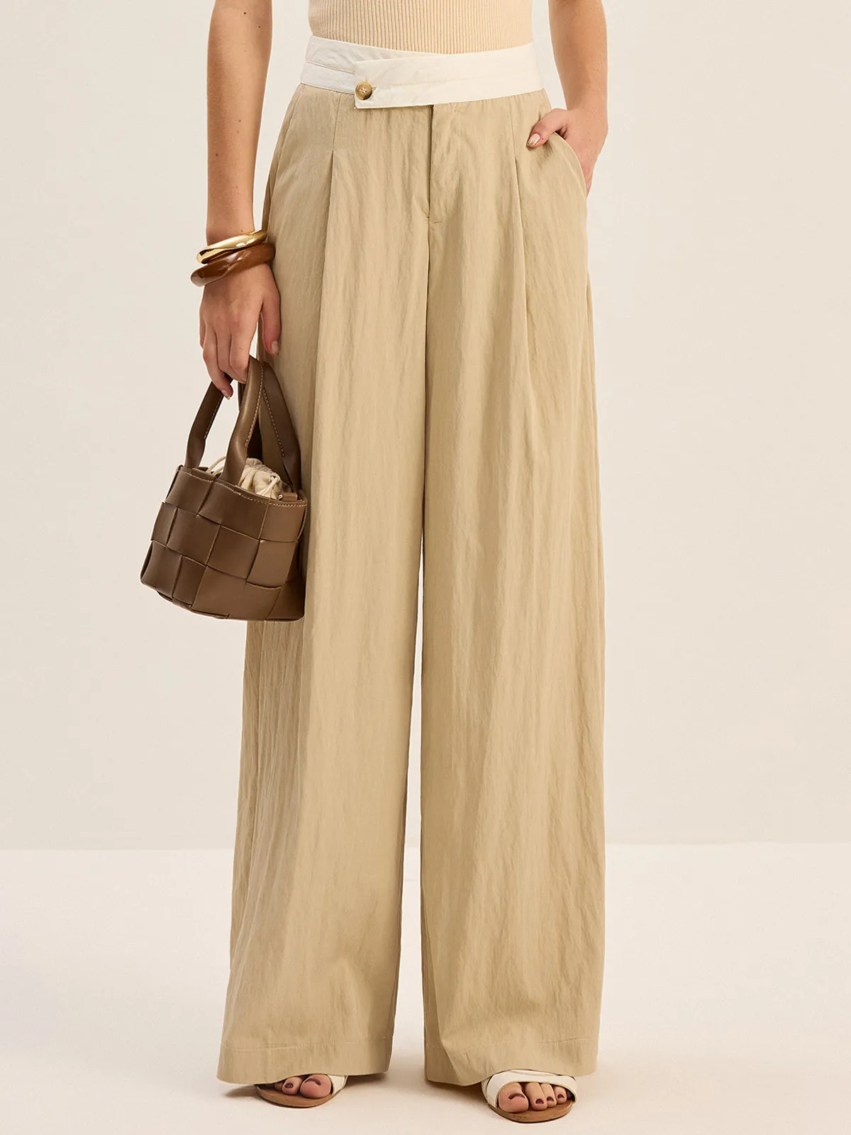 Contrast Waistband Wide-Leg Pants sold by COMMENSE