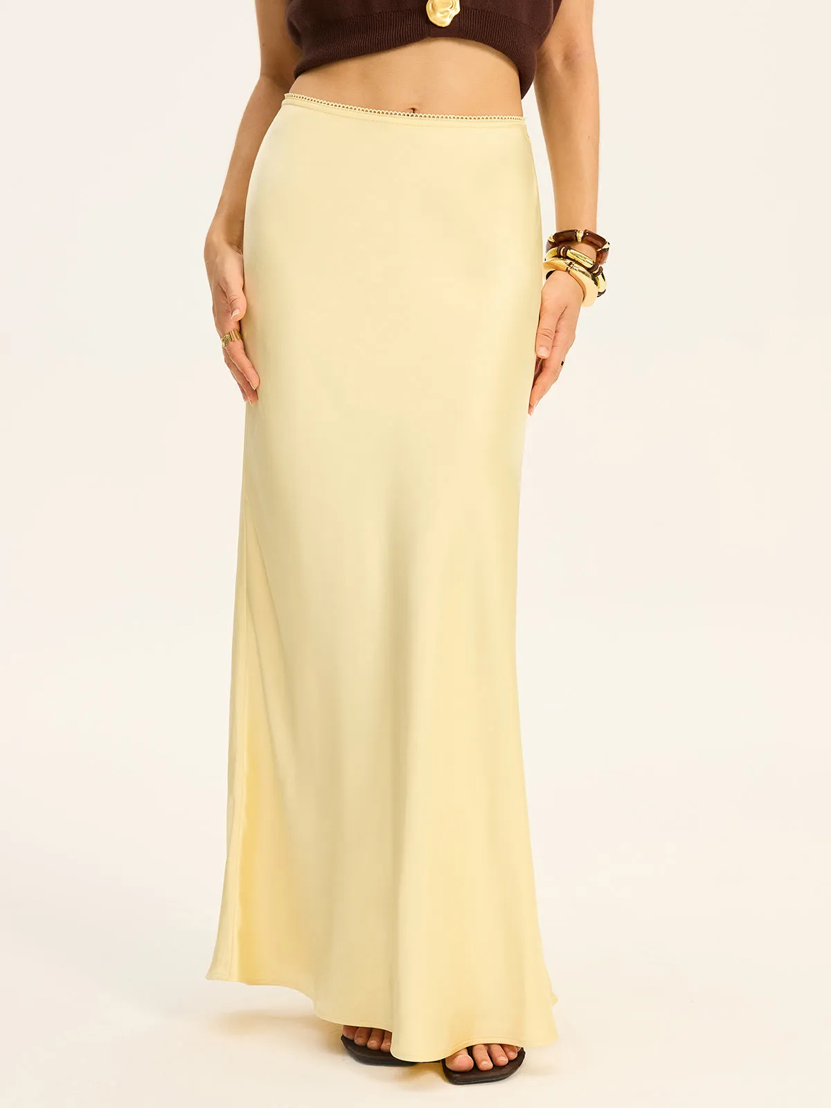 Satin Maxi Skirt with Lace Waistband sold by COMMENSE product image thumbnail 2