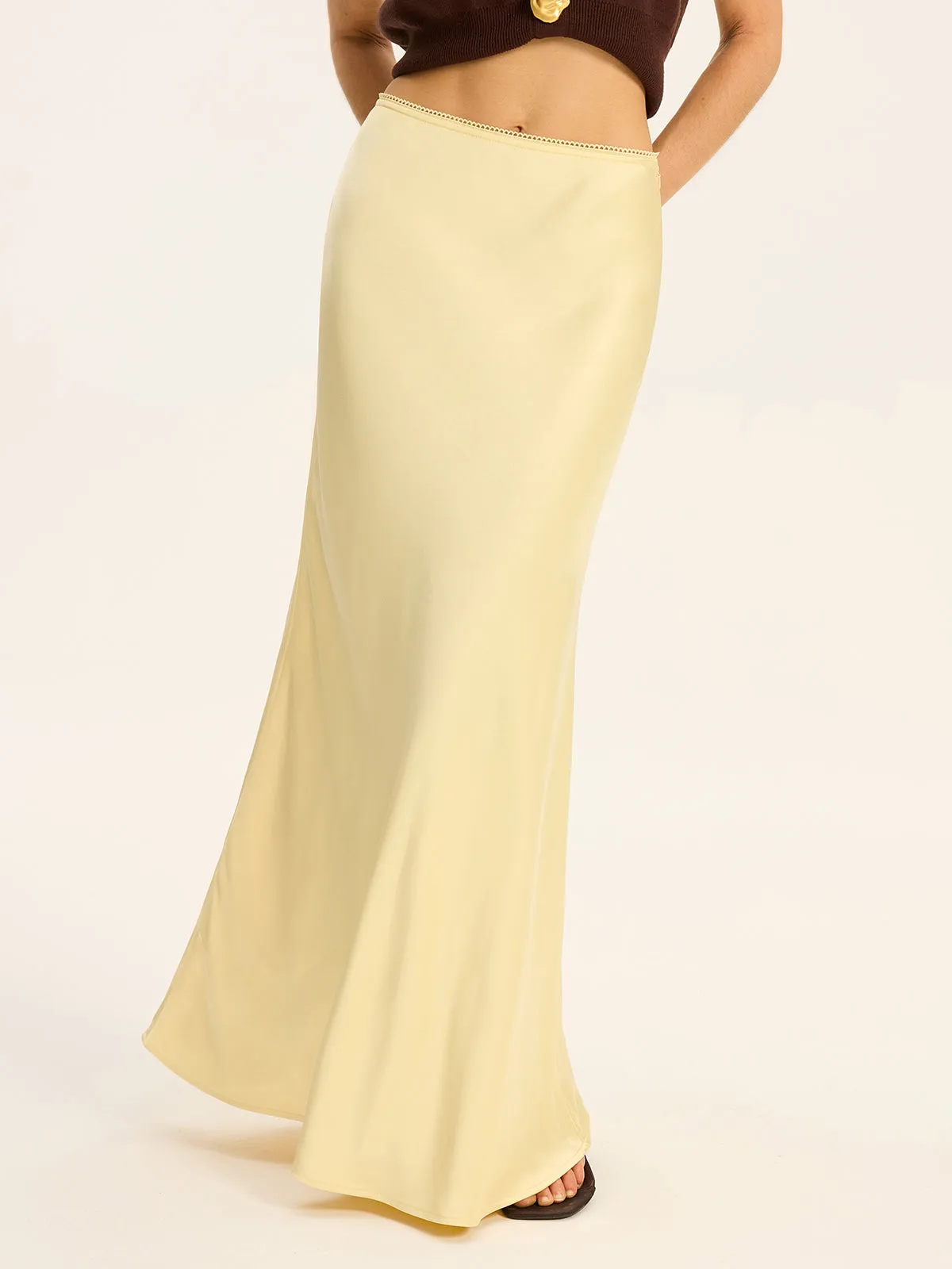 Satin Maxi Skirt with Lace Waistband sold by COMMENSE product image thumbnail 3