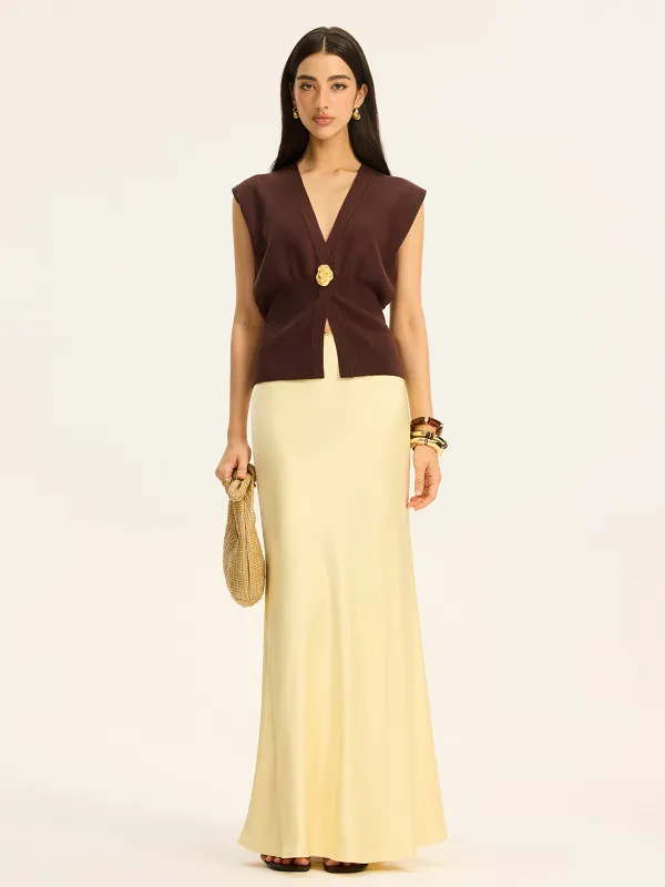 Satin Maxi Skirt with Lace Waistband sold by COMMENSE