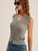 Ribbed V-Neck Button-Front Knit Vest sold by COMMENSE