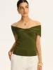 Off-Shoulder Twist-Front Knit Top sold by COMMENSE