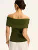 Off-Shoulder Twist-Front Knit Top sold by COMMENSE