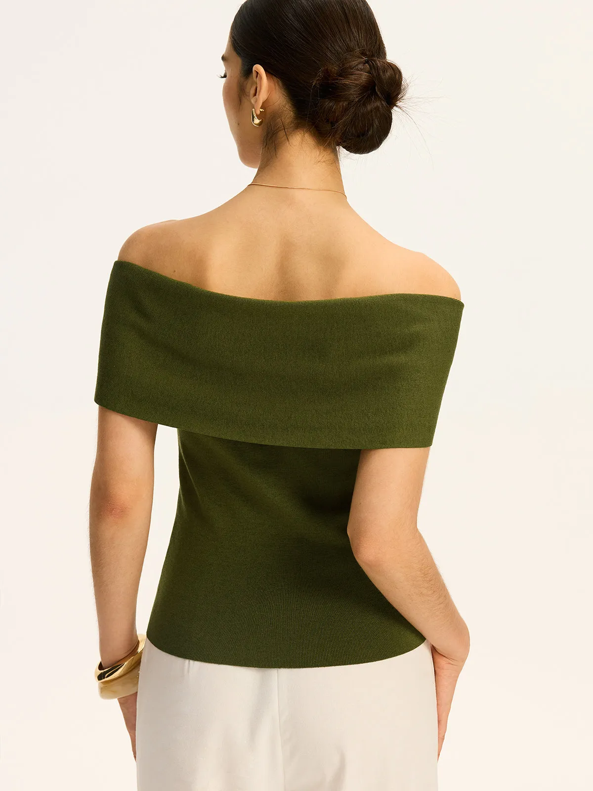 Off-Shoulder Twist-Front Knit Top sold by COMMENSE product image thumbnail 5