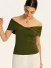 Off-Shoulder Twist-Front Knit Top sold by COMMENSE