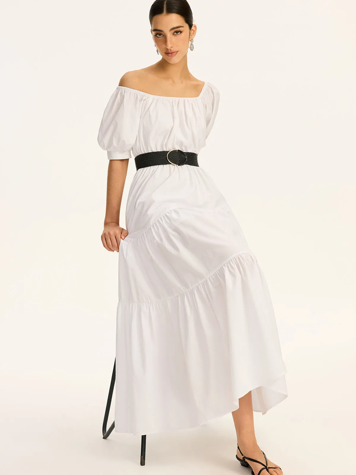 Cotton Off-Shoulder Short-Sleeve Maxi Dress sold by COMMENSE product image thumbnail 2