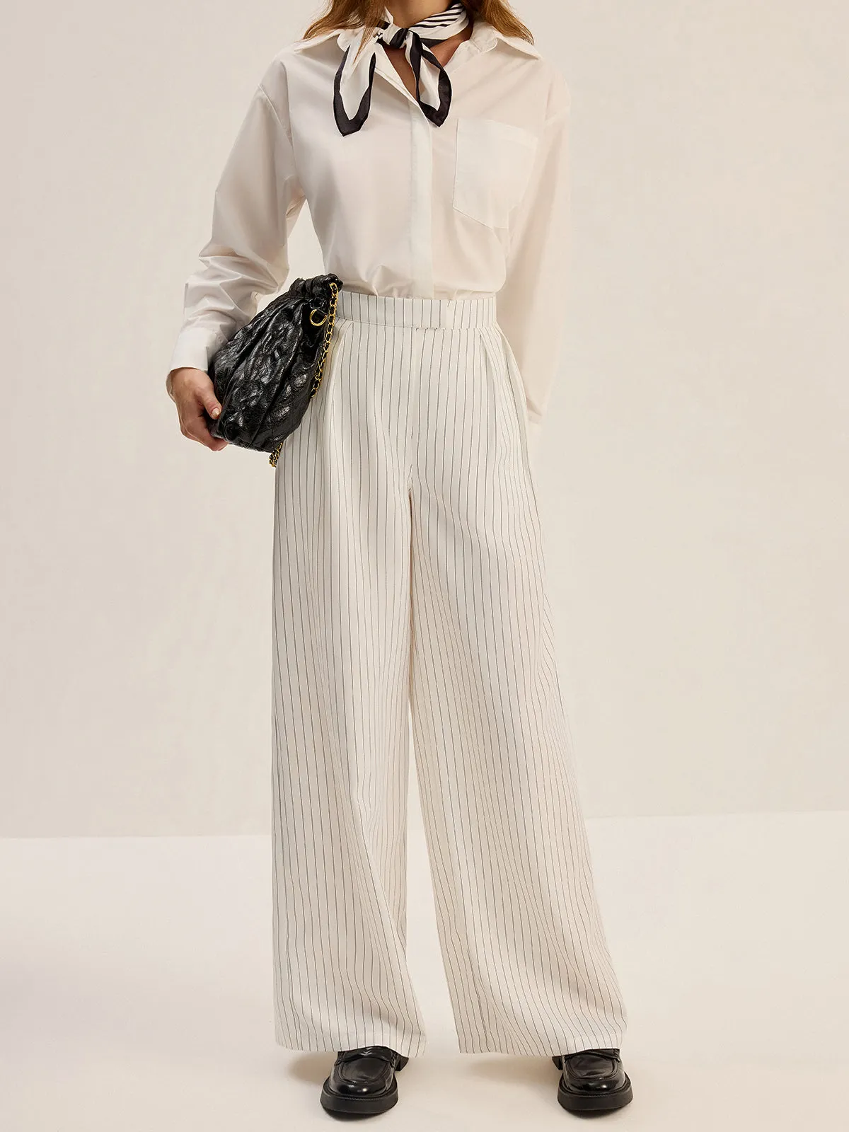 Pinstripe Wide-Leg Pants sold by COMMENSE product image thumbnail 3