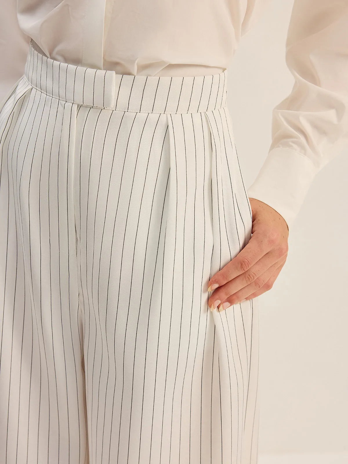 Pinstripe Wide-Leg Pants sold by COMMENSE product image thumbnail 4