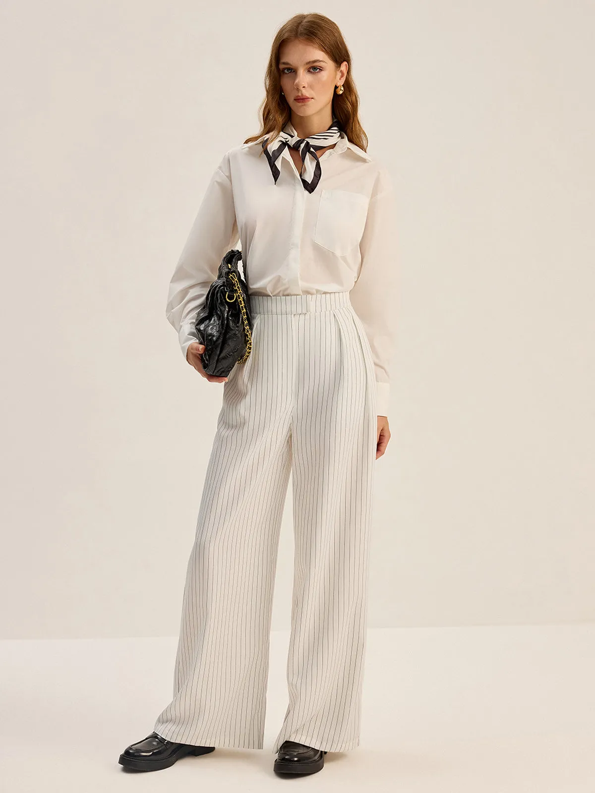 Pinstripe Wide-Leg Pants sold by COMMENSE product image thumbnail 2