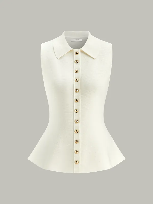 Metal Button Knit Peplum Top sold by COMMENSE