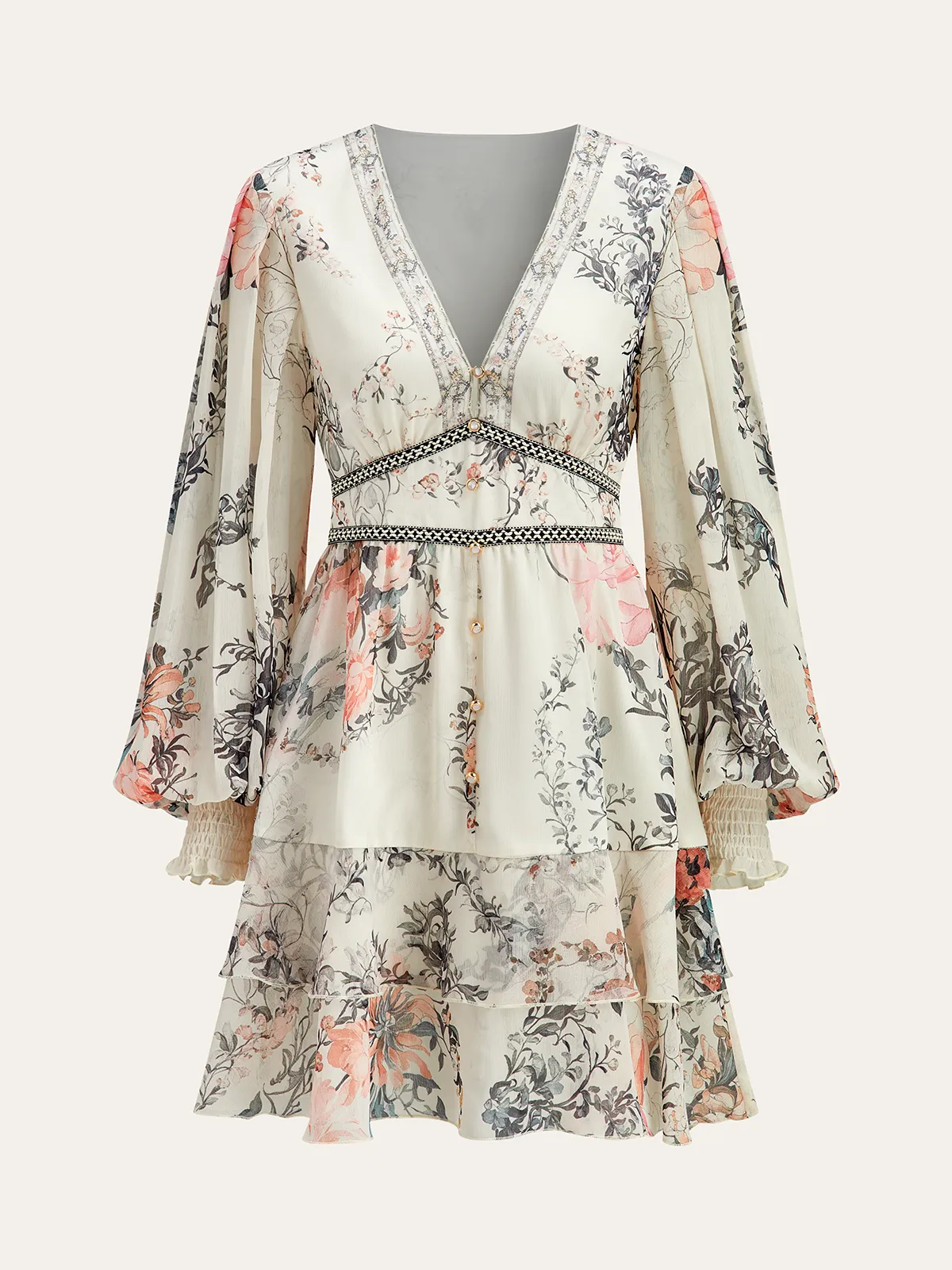 Floral Print Chiffon Tiered Dress sold by COMMENSE