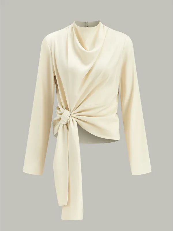 Cowl Neck Tie-Front Knot Top sold by COMMENSE