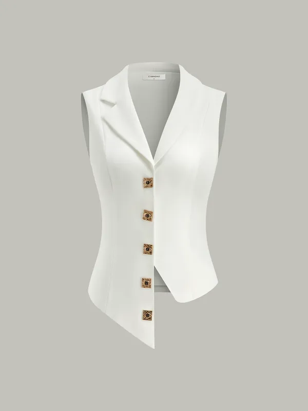 Asymmetrical Button-Front Vest sold by COMMENSE