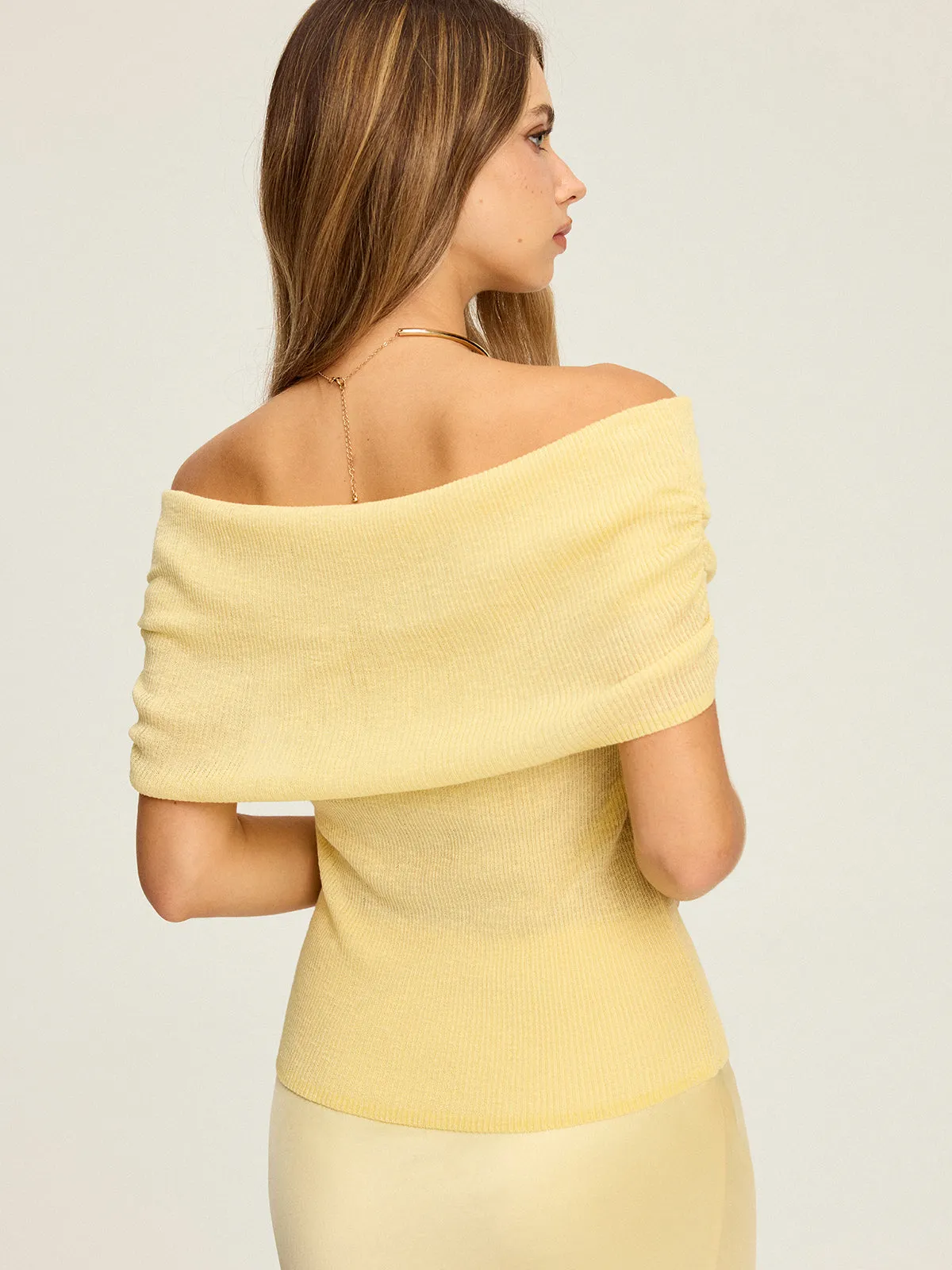 Off-Shoulder Ruched Knit Top sold by COMMENSE product image thumbnail 4