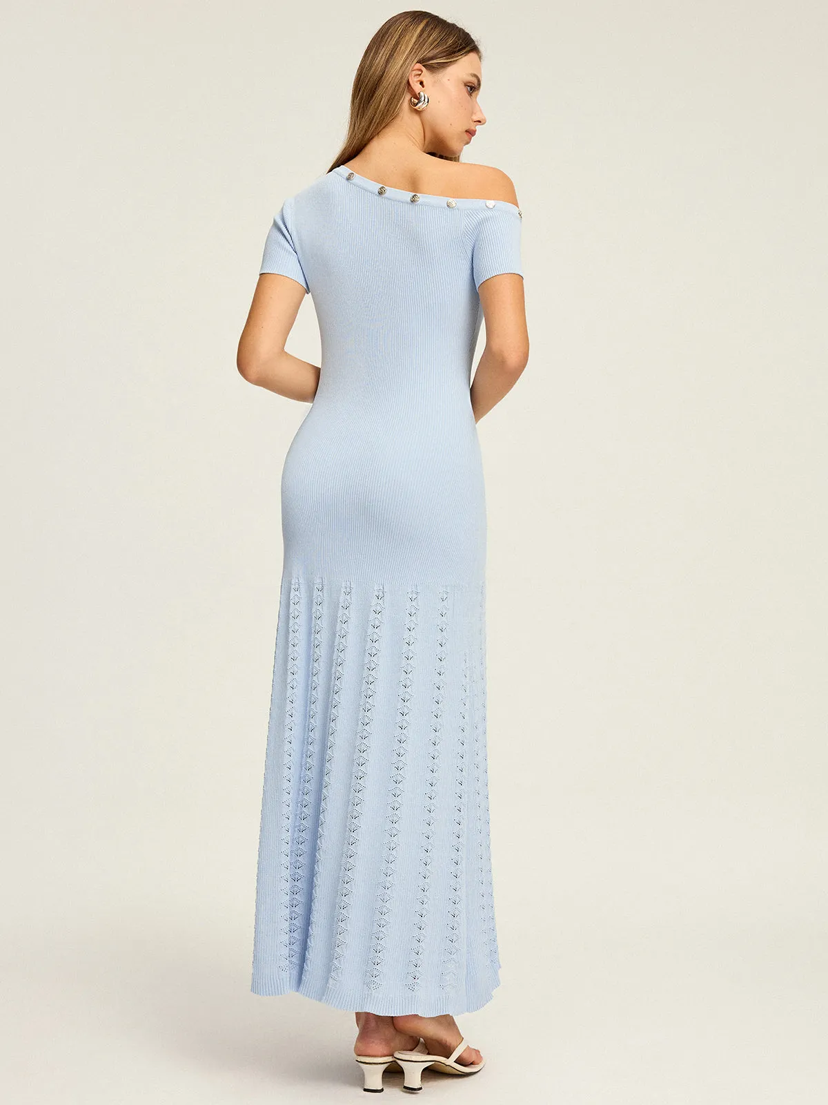 One-Shoulder Button Detail Knit Maxi Dress sold by COMMENSE product image thumbnail 5
