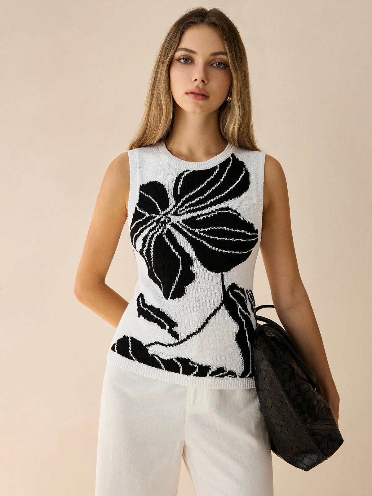 Contrast Floral Knit Vest sold by COMMENSE