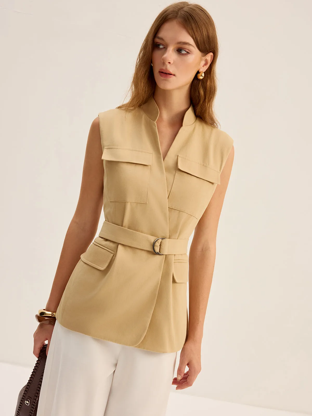 Belted Sleeveless Cargo Vest sold by COMMENSE product image thumbnail 3