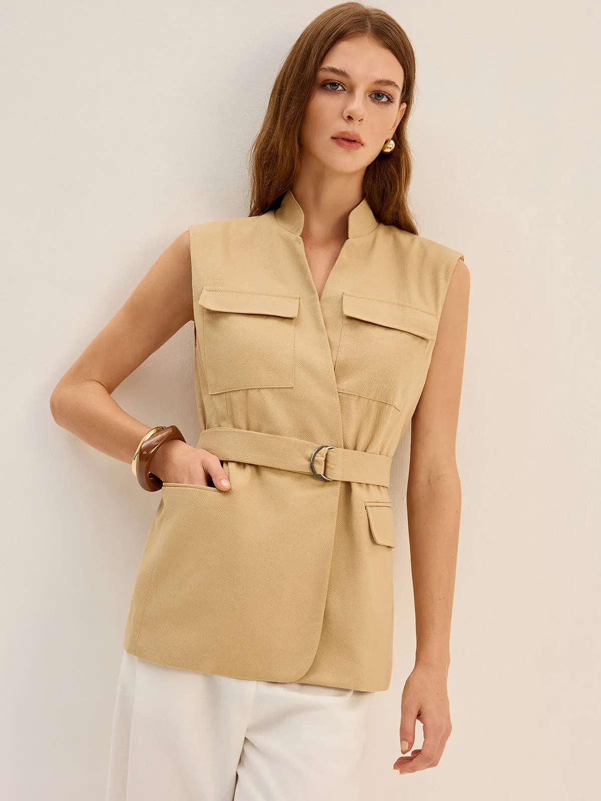 Belted Sleeveless Cargo Vest sold by COMMENSE product image thumbnail 4