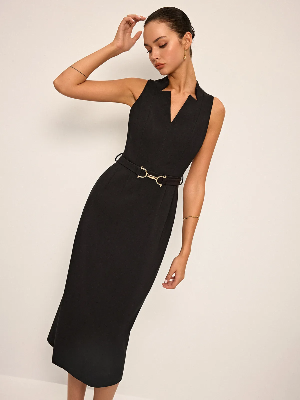 Sleeveless V-Neck Belted Midi Dress sold by COMMENSE