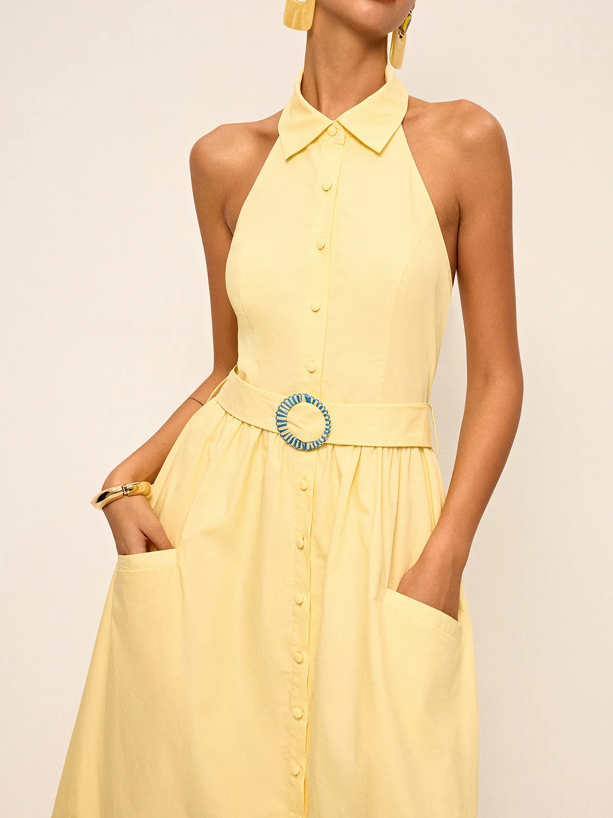 Halter Neck Backless Shirt Dress with Belt sold by COMMENSE product image thumbnail 2