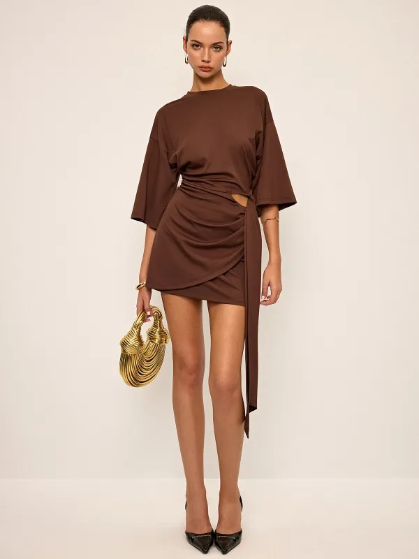 Half-Sleeve Cut-Out Mini Dress sold by COMMENSE