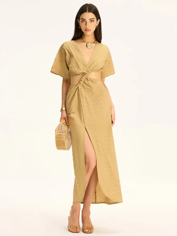 Cut-Out Twist Slit Maxi Dress sold by COMMENSE