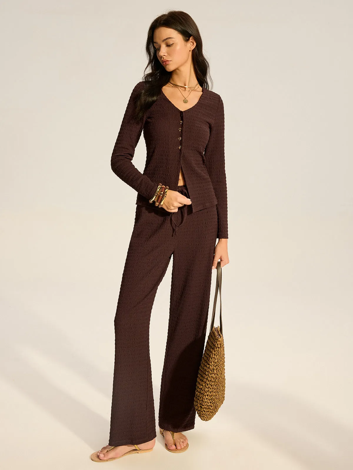 Textured Knit Pants Set sold by COMMENSE