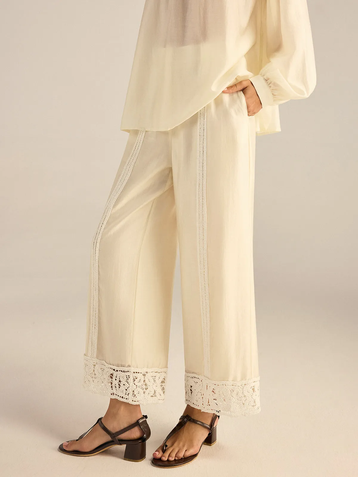 Crochet Tencel Wide-Leg Pants sold by COMMENSE product image thumbnail 3
