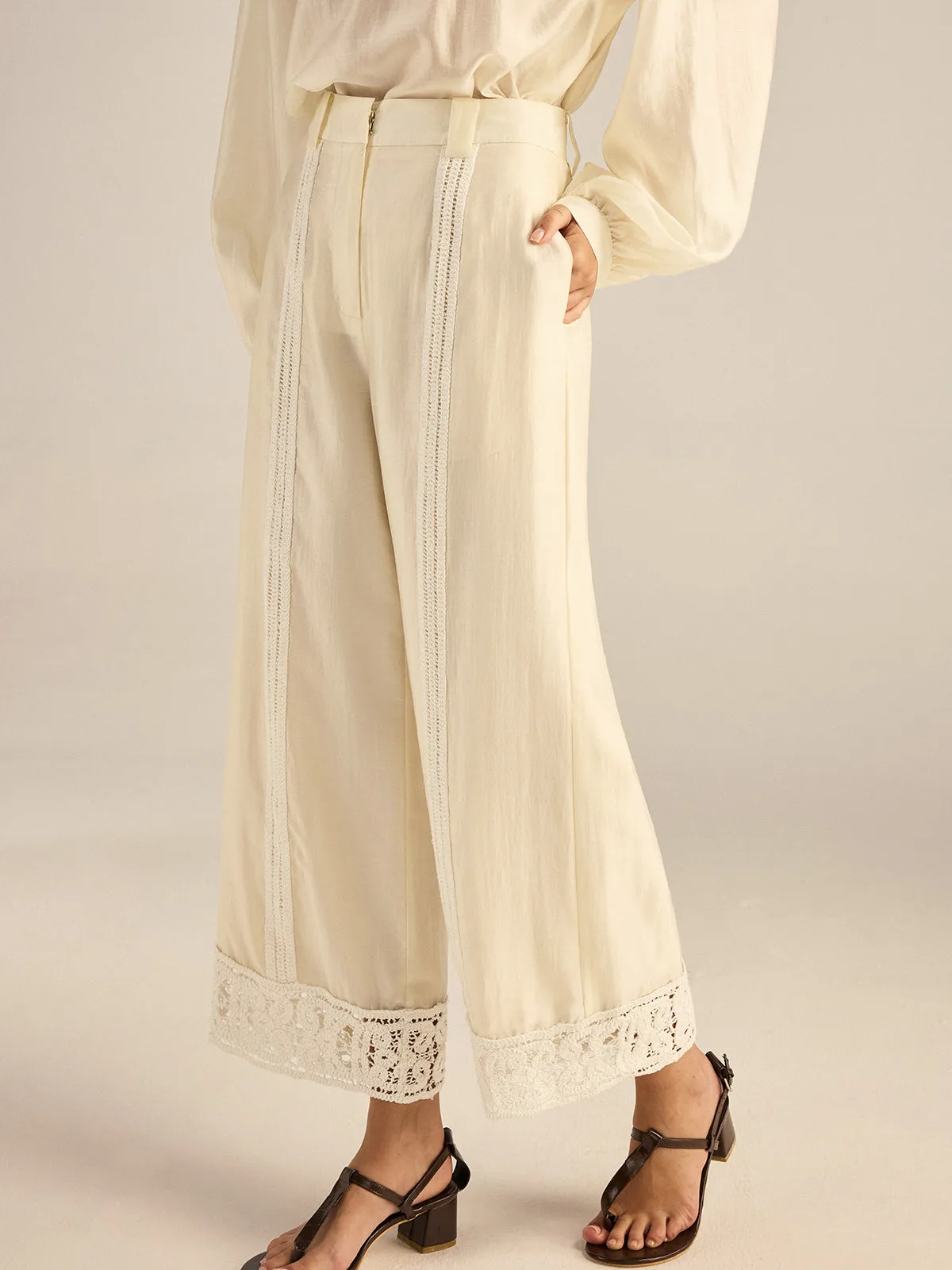 Crochet Tencel Wide-Leg Pants sold by COMMENSE product image thumbnail 4