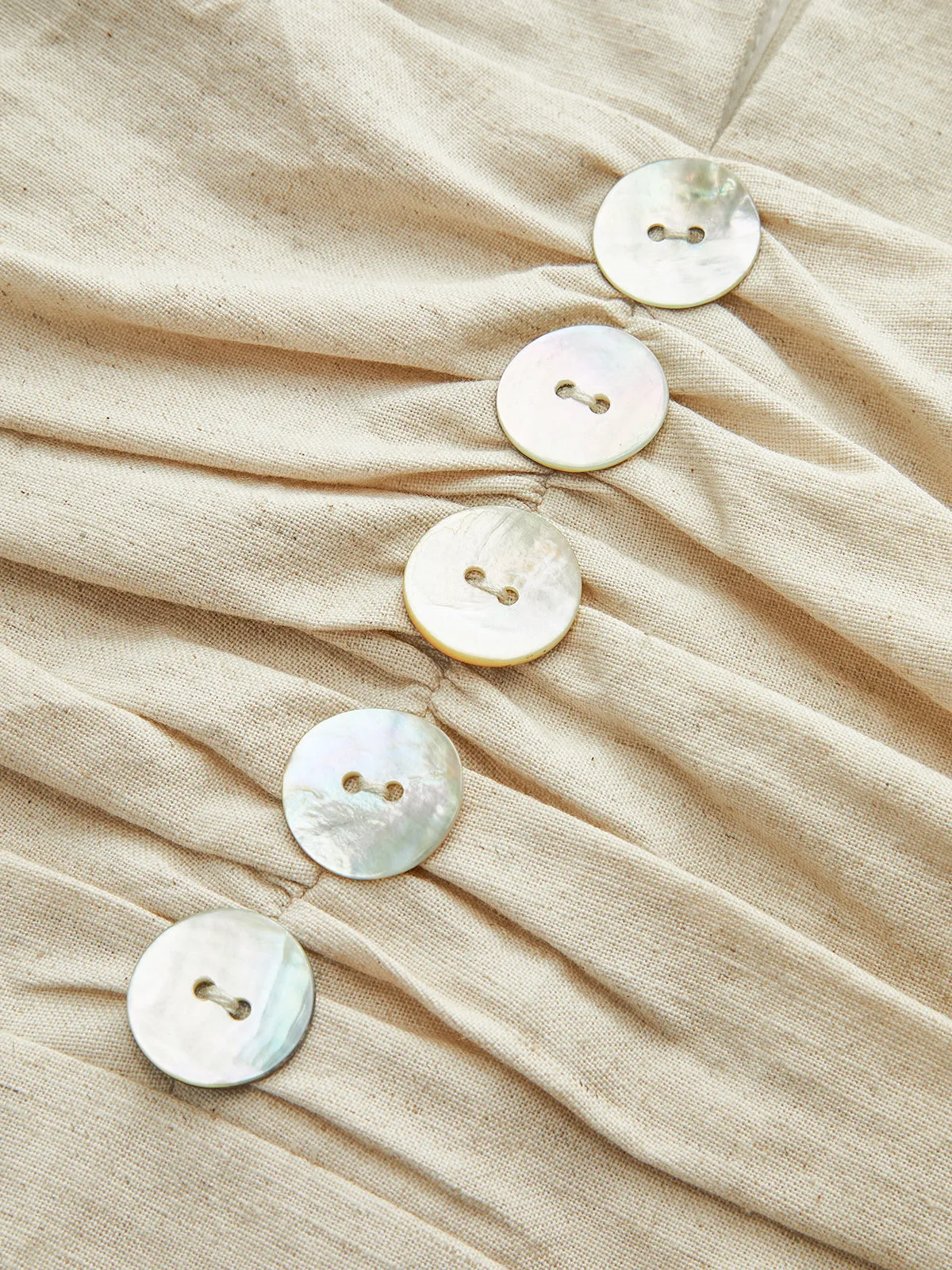 Cotton & Linen Ruched Button Detail Mini Dress sold by COMMENSE product image thumbnail 2
