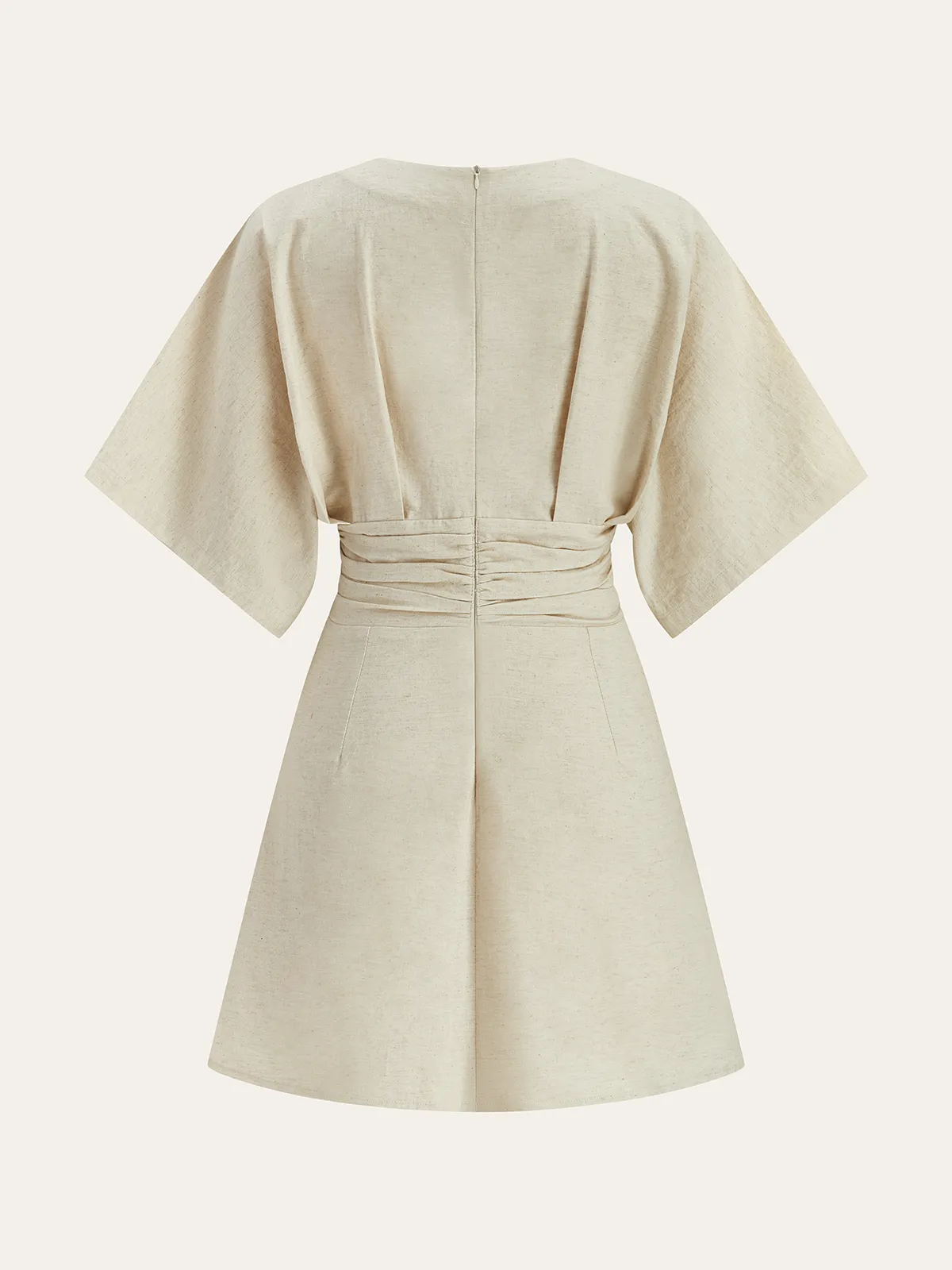 Cotton & Linen Ruched Button Detail Mini Dress sold by COMMENSE product image thumbnail 3