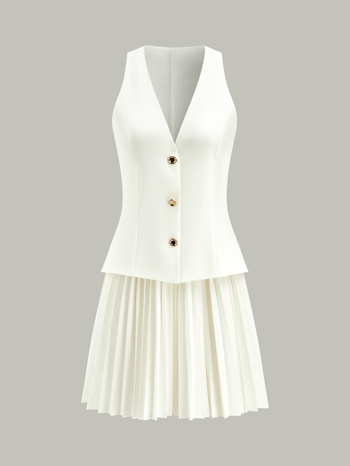 Sleeveless Buttoned Vest-Style Pleated Dress sold by COMMENSE