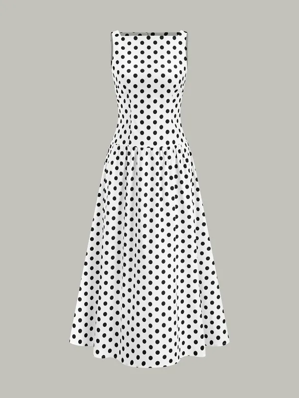 Polka Dot Sleeveless Midi Dress sold by COMMENSE