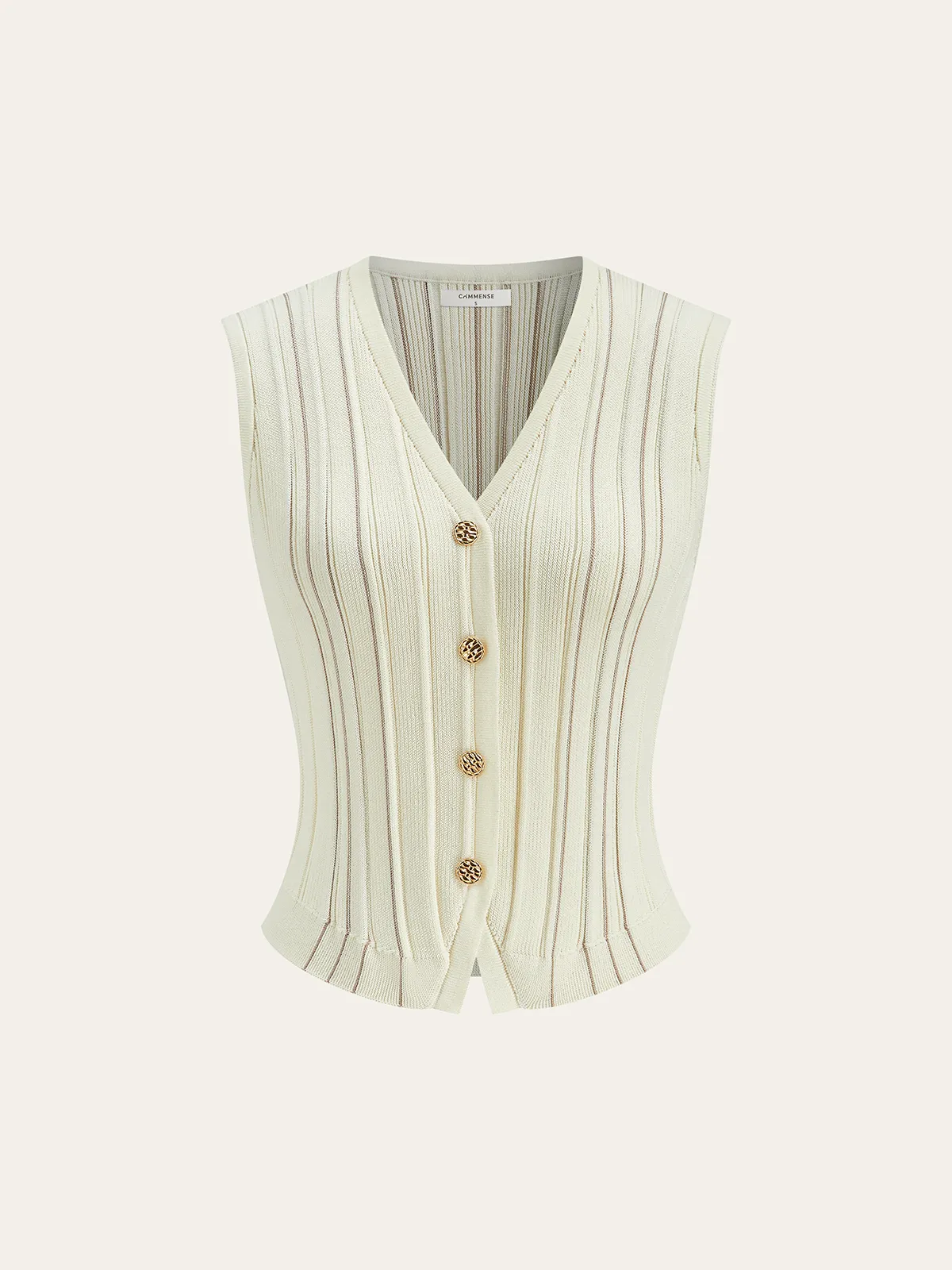Metal Button Striped Knit Vest sold by COMMENSE