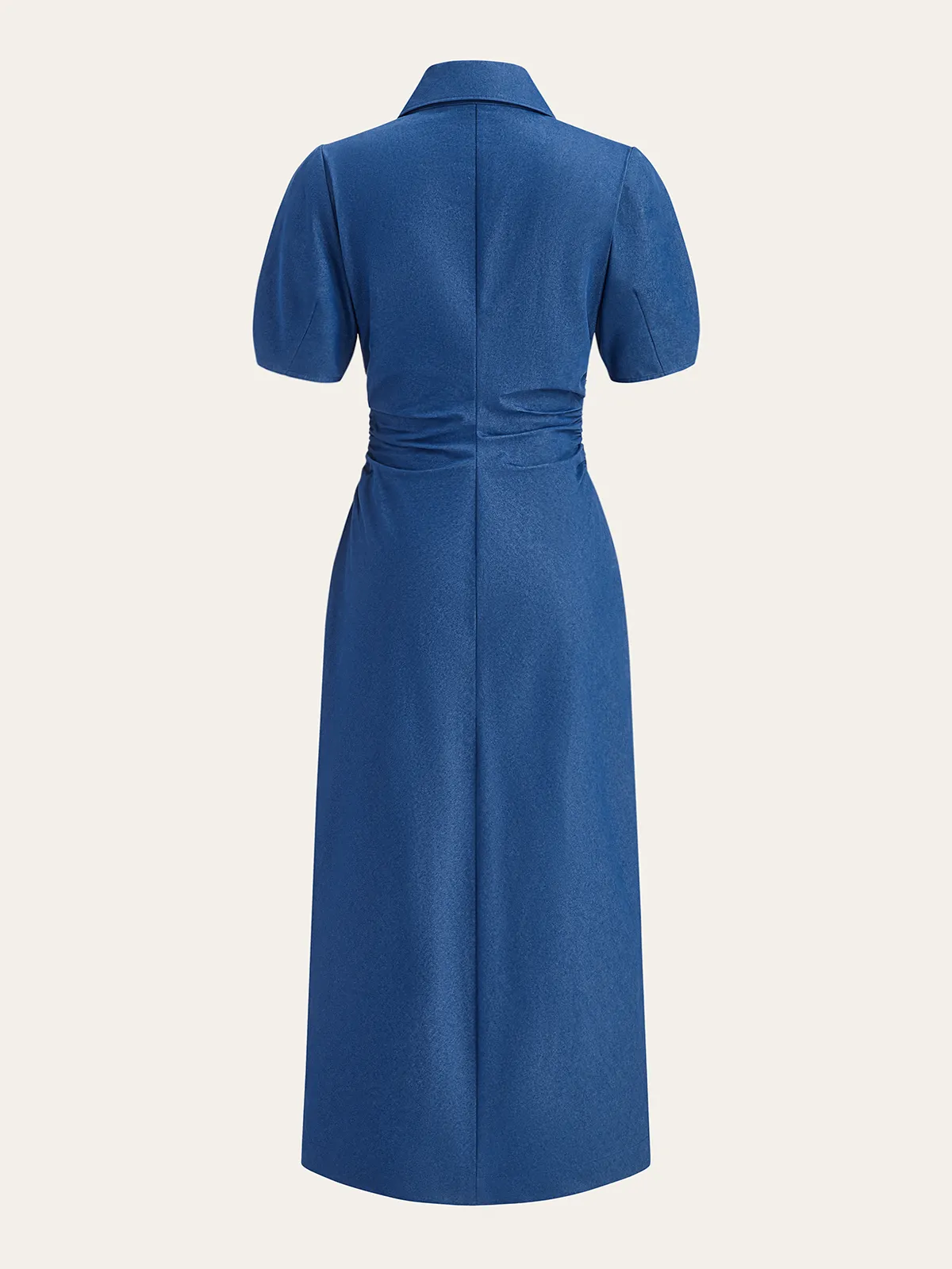 Ruched Polo-Collar Button-Front Midi Dress sold by COMMENSE product image thumbnail 3