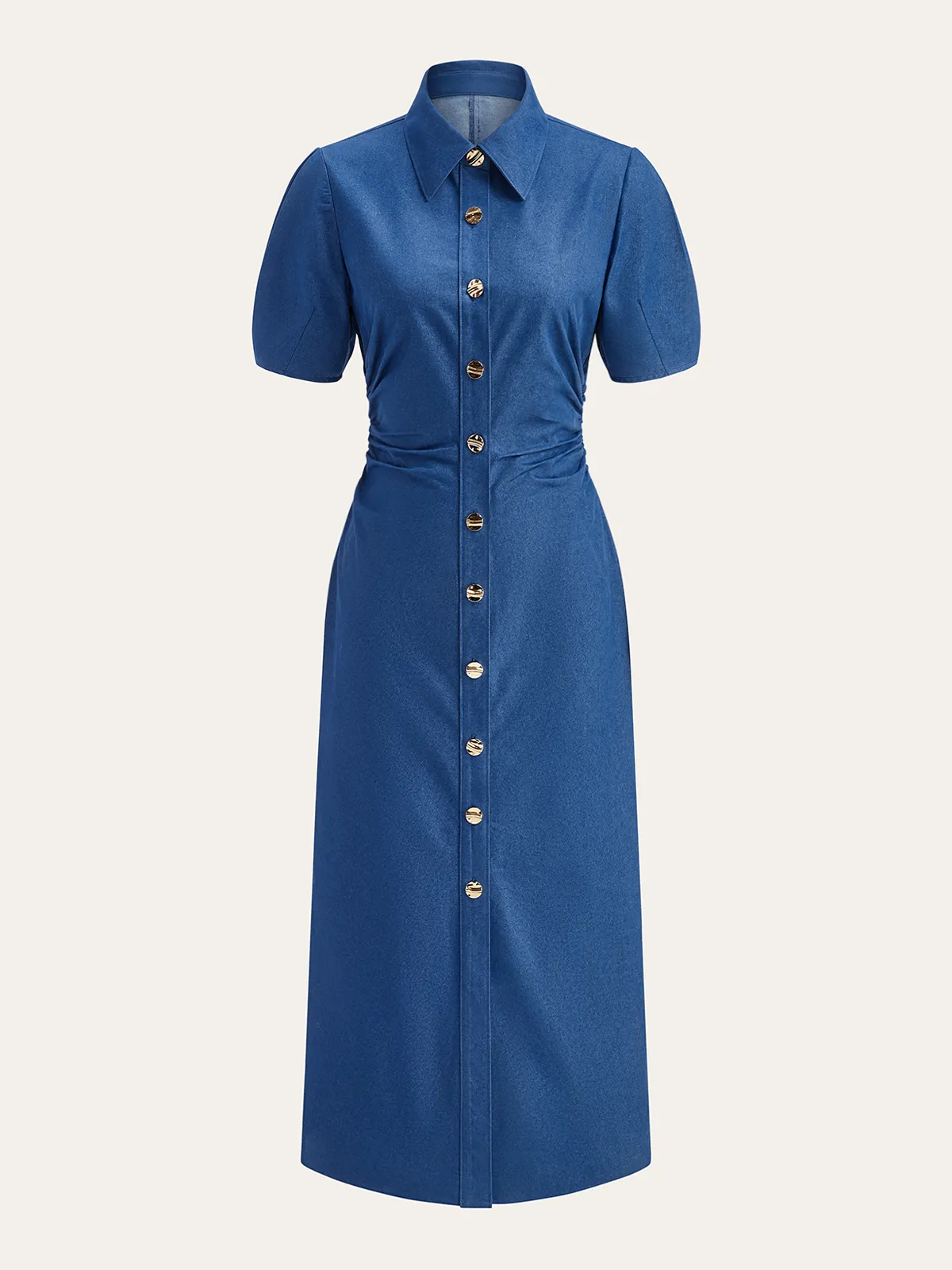 Ruched Polo-Collar Button-Front Midi Dress sold by COMMENSE product image thumbnail 2