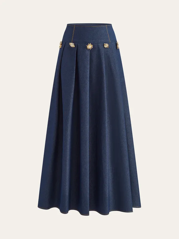 Metal Detail Pleated Maxi Skirt sold by COMMENSE