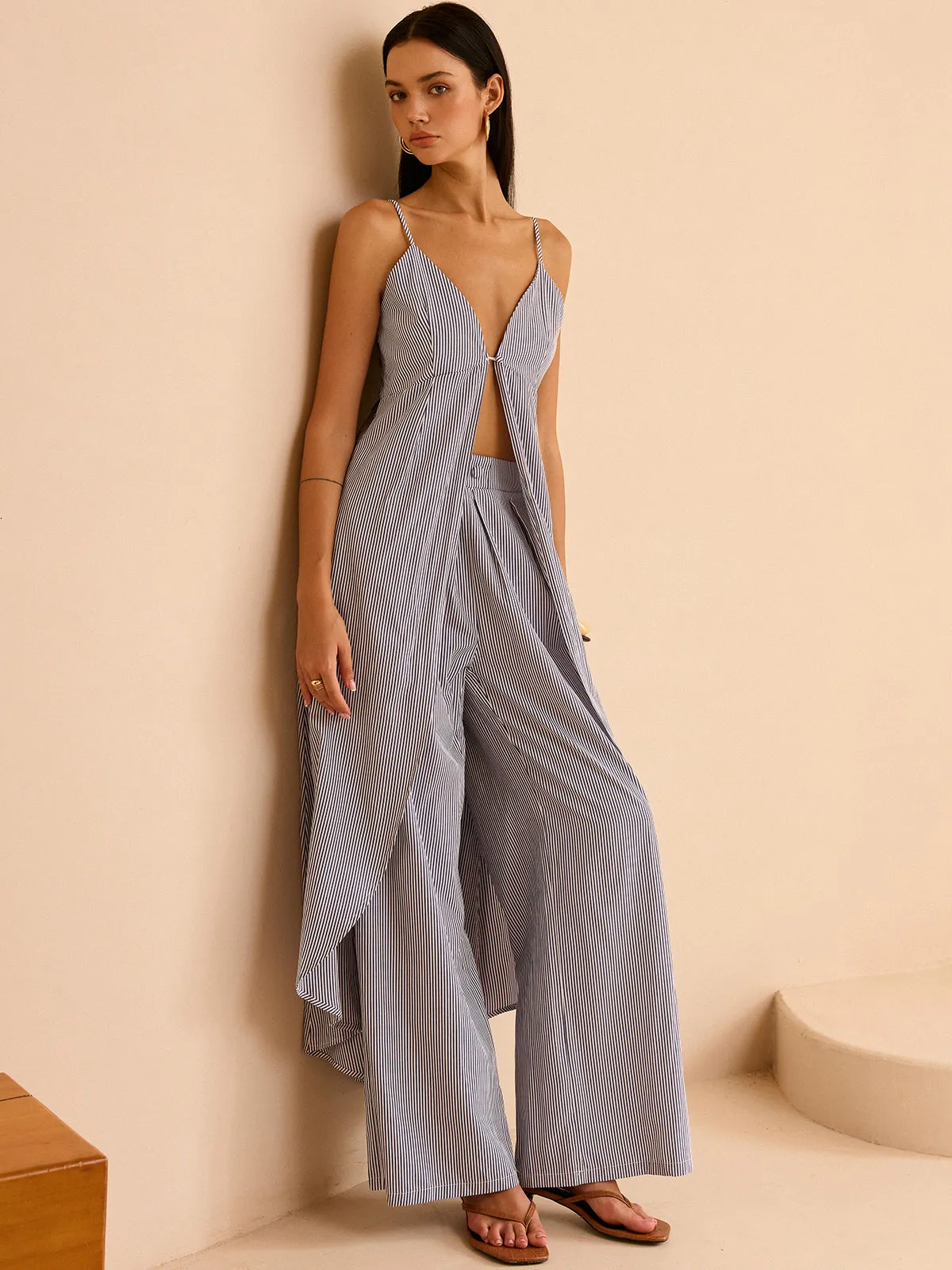 Striped Long Cami Top and Wide-Leg Pants Set sold by COMMENSE product image thumbnail 3
