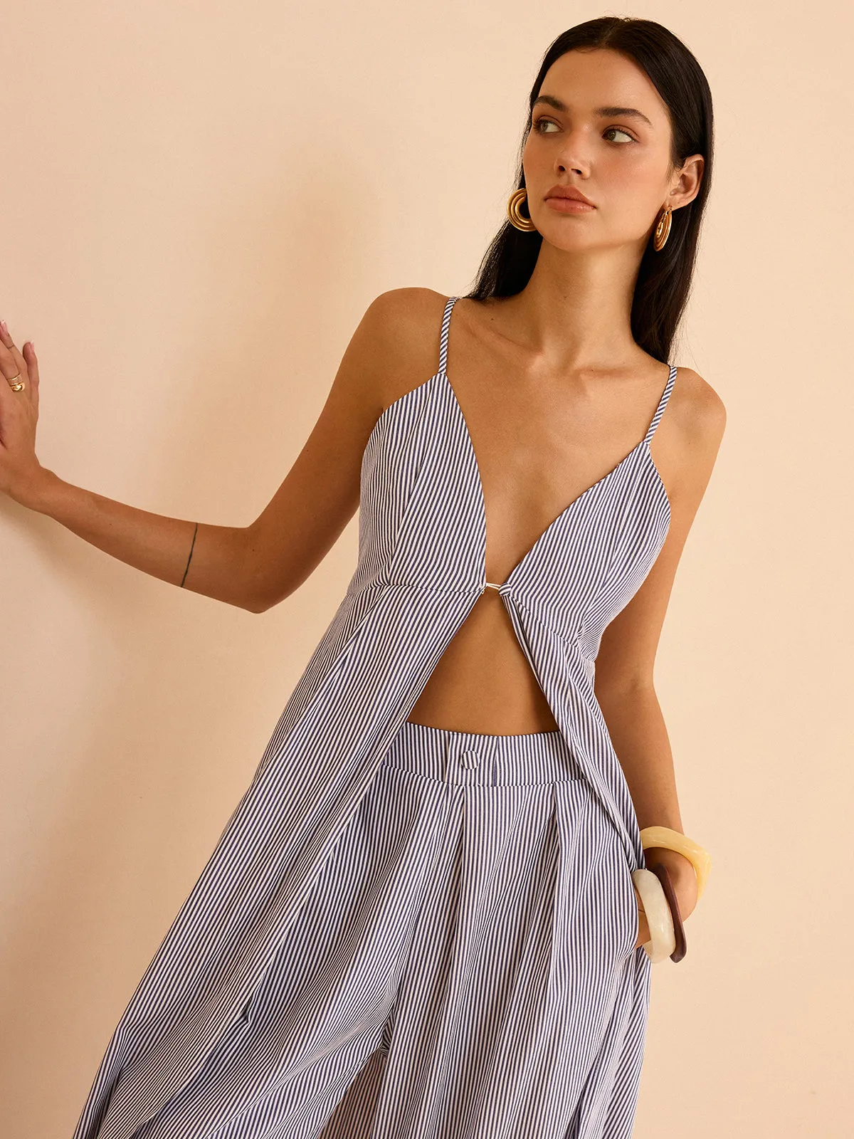 Striped Long Cami Top and Wide-Leg Pants Set sold by COMMENSE product image thumbnail 4