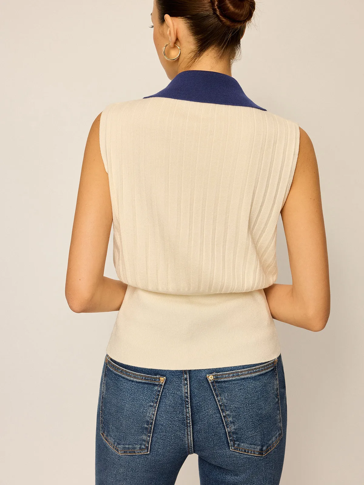 Two-Tone Collared Knit Vest sold by COMMENSE product image thumbnail 2