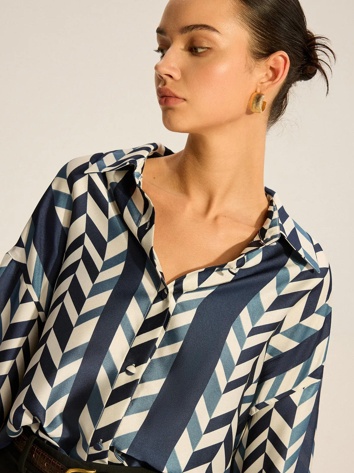 Print Oversized Satin Shirt sold by COMMENSE product image thumbnail 5