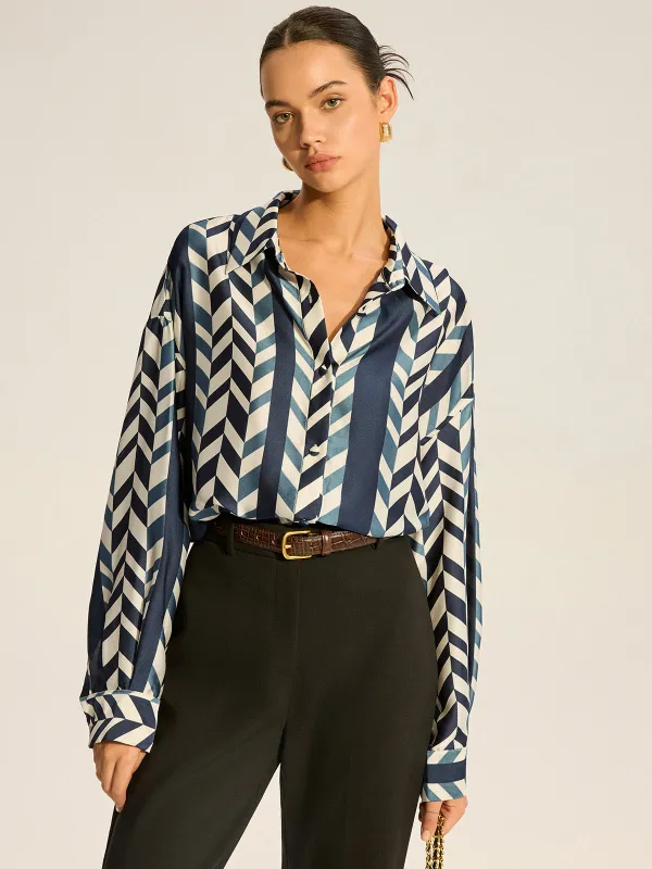 Print Oversized Satin Shirt sold by COMMENSE